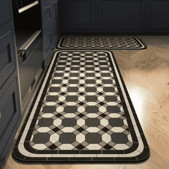 SPACEMUSE Kitchen Rug Set 2 Piece, Modern Moroccan Soft Carpet, Neutral Geometric Distressed Rubber Backing, Machine Washable Non-Slip Mats for Kitchen, Hallway, Bathroom, 19.7"x31.5" + 19.7"x47.3"
