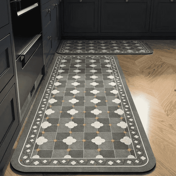 SpaceMuse Kitchen Rug Set 2 Piece, Modern Moroccan Soft Carpet, Neutral Geometric Distressed Rubber Backing, Machine Washable Non-Slip Mats for Kitchen, Hallway, Bathroom, 19.7"x31.5" + 19.7"x47.3"
