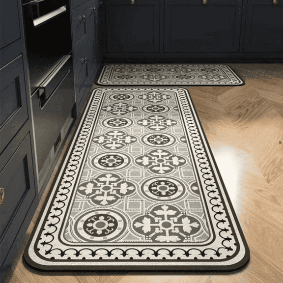 SpaceMuse Kitchen Rug Set 2 Piece, Modern Moroccan Soft Carpet, Neutral Geometric Distressed Rubber Backing, Machine Washable Non-Slip Mats for Kitchen, Hallway, Bathroom, 19.7"x31.5" + 19.7"x47.3"
