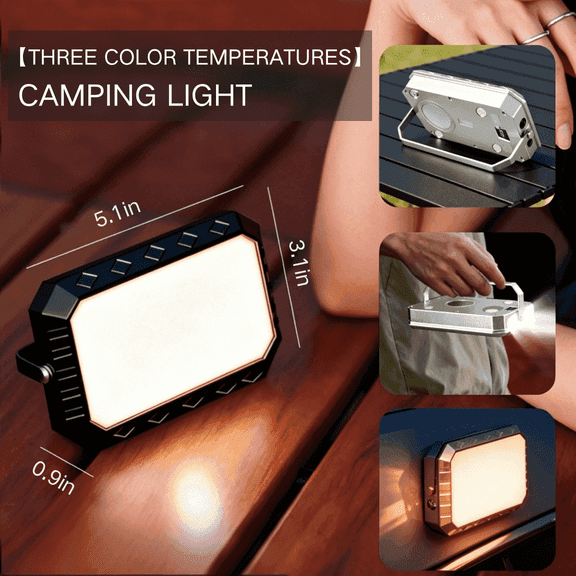 FTCBJJA LED Camping Light for Outdoor Lighting, 1000 Lumen, Wireless & USB-C Rechargeable with Magnetic Base & Hook, 3 Adjustable Light Modes, Black