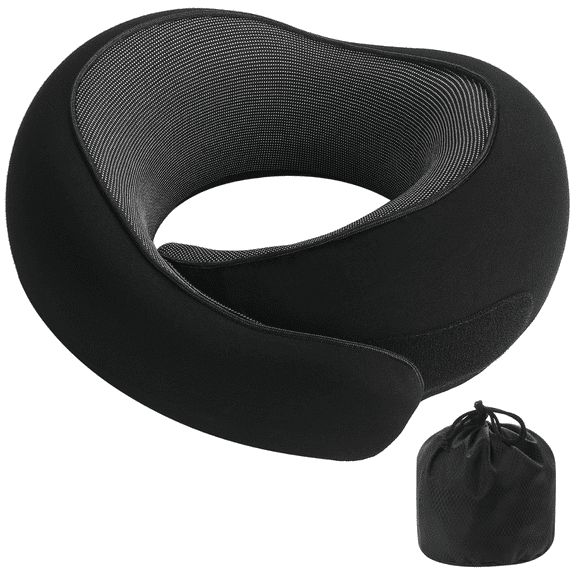 FTCBJJA Memory Foam Airplane Pillow, Washable Cover Travel Neck Pillow for Home Office, Airplane Travel Kit , 360°Head Support for Long Flight (Black)