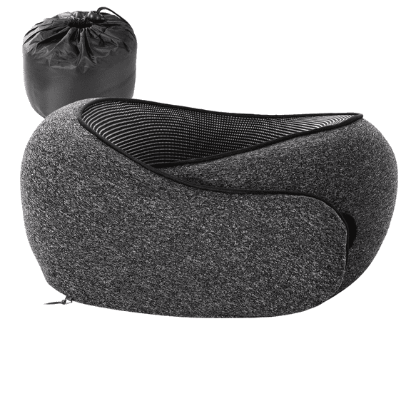 SPACEMUSE Memory Foam Airplane Pillow, Washable Cover Travel Neck Pillow for Home Office, Airplane Travel Kit , 360°Head Support for Long Flight (Drak Gray)