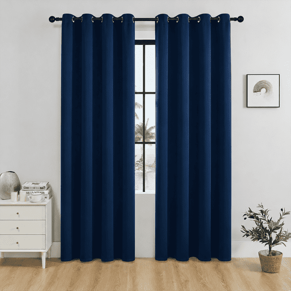 SpaceMuse Modern Blackout Curtains 42 X 63 inch, 2 Panels 90% Blackout Blue Tie Top Single Indoor Curtain Panel Thermal Insulated Light Blocking Drapes