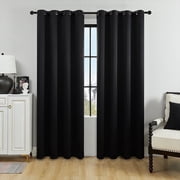 SpaceMuse Modern Blackout Curtains 52 X 84 inch, 2 Panels 90% Blackout Black Tie Top Single Indoor Curtain Panel Thermal Insulated Light Blocking Drapes