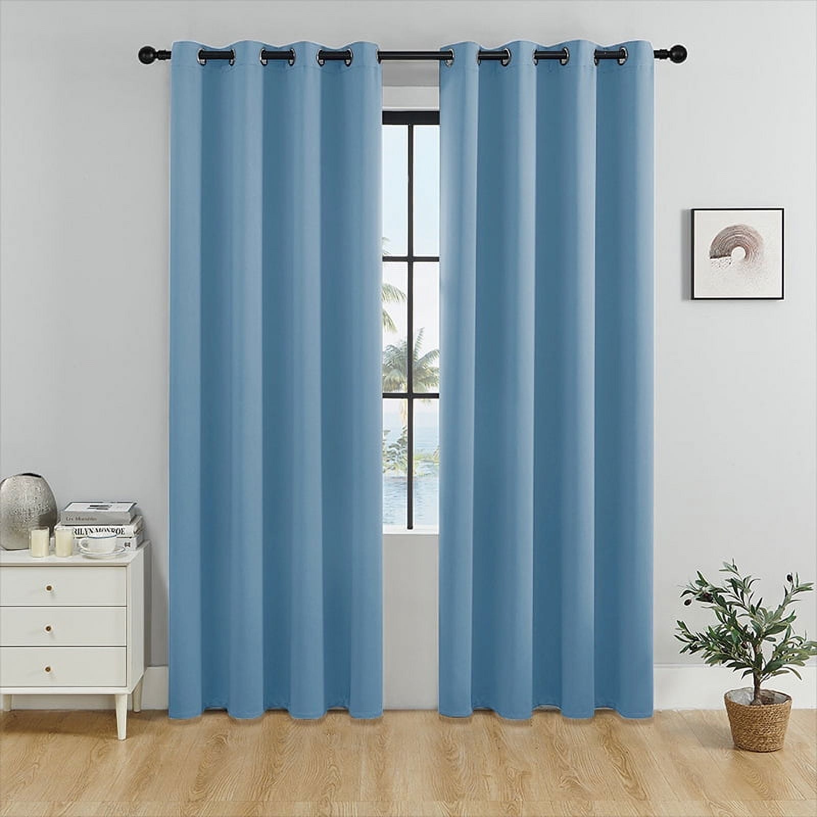 SpaceMuse Modern Blackout Curtains 52 X 96 inch, 2 Panels 90% Blackout Blue Tie Top Single Indoor Curtain Panel Thermal Insulated Light Blocking Drapes