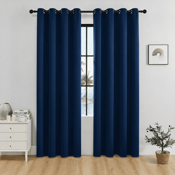 SpaceMuse Modern Blackout Curtains 52 X 96 inch, 2 Panels 90% Blackout Blue Tie Top Single Indoor Curtain Panel Thermal Insulated Light Blocking Drapes