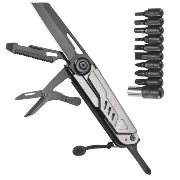 FTCBJJA 12-in-1 Multitool Pocket Knife Set with Pliers & Sheath, Folding EDC Multi Tool for Camping Hiking Home Repair, Perfect Father's Day Gift for Men Women, Gray