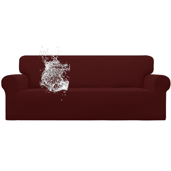 FTCBJJA Premium Water Repellent Sofa Cover, Stretch Sofa Couch Slipcover Furniture Protector, Small Checks Super Soft Fabric Couch Cover Burgundy