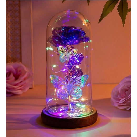 FTCBJJA Preserved Rose Flower Qixi Galaxy Butterfly Purple Flower Gifts, Valentine's Day,Birthday Anniversary Wedding Gift