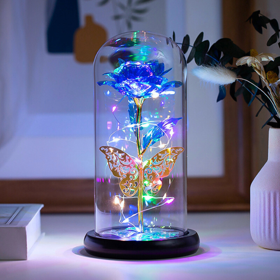 FTCBJJA Preserved Rose Flower Qixi Galaxy Gold Butterfly Mother's Day Birthday Gift for Her Girlfriend Anniversary Wedding
