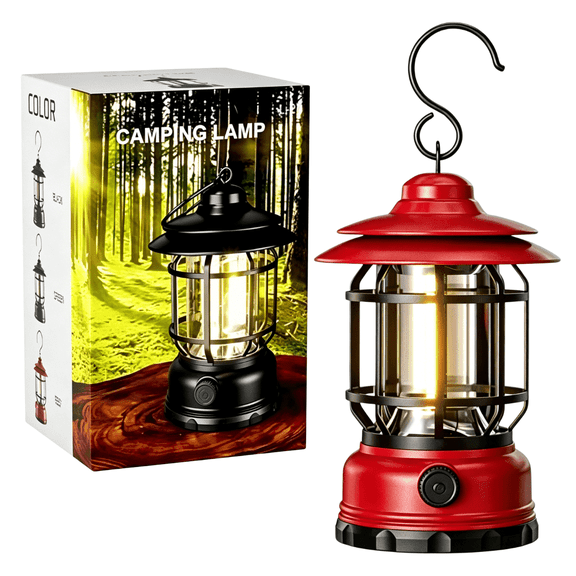 FTCBJJA Rechargeable Camping Lantern, Usb-C Powered Adjustable Led Light, Portable Waterproof Camping Light with Hook for Indoor and Outdoor Use, Red