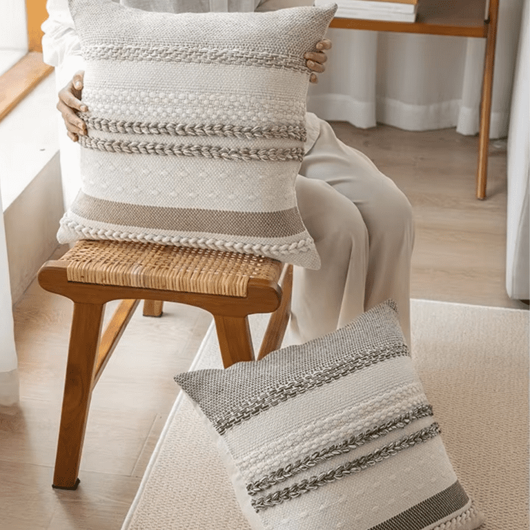 FTCBJJA Set of Farmhouse Throw Pillow Covers 18x18 Striped