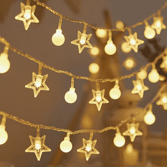 FTCBJJA Solar Globe & Star String Lights Plug in - 21FT 30 LED Battery 8 Modes Decorative Lights, Waterproof Indoor Outdoor Hanging Globe Lights for Bedroom Wedding Party Patio Warm White