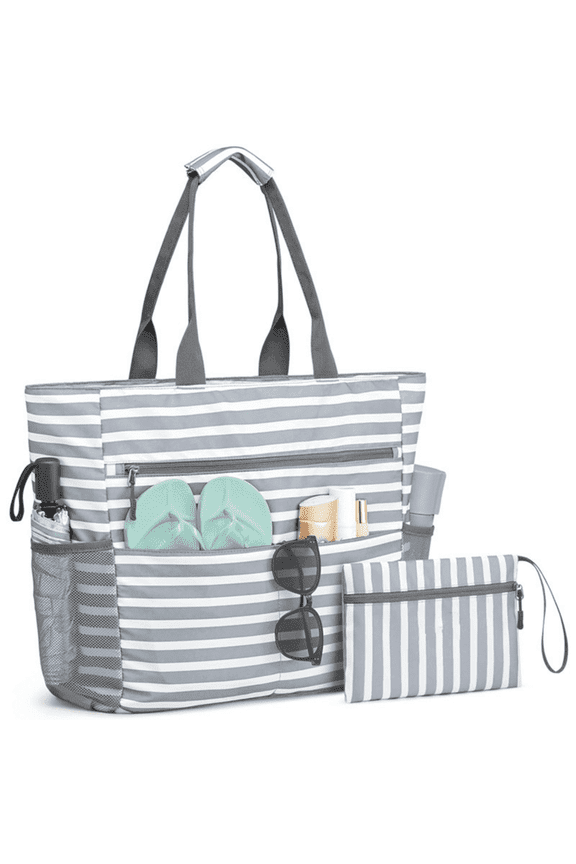 Waterproof & Sandproof Beach Tote Bag for Women – Large Capacity Swim Pool Bag Zipper Closure with Small Pouch – Ideal for Beach, Pool, Travel & Weekend Trips