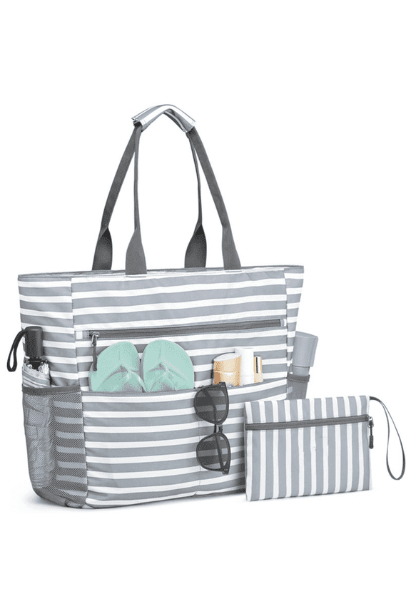 Waterproof & Sandproof Beach Tote Bag for Women – Large Capacity Swim Pool Bag Zipper Closure with Small Pouch – Ideal for Beach, Pool, Travel & Weekend Trips