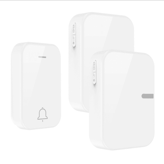 FTCBJJA Wireless Doorbell, Waterproof Door Chime Kit with 2 Plug-In Receivers & 1 Self-Powered Push Button for 500ft 433 MHz t Long Range, 38 Melodies & 4 Volume Adjustable Levels, White