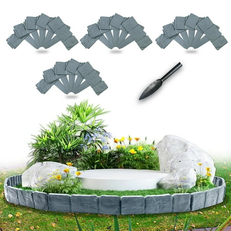 FTCBXT Edging for Landscaping,Landscape Edging Border, 16 Ft Plastic Garden Edging Border, Imitation Stone Fence for DIY Outdoor Yard Landscaping (20 Pcs, Gray)