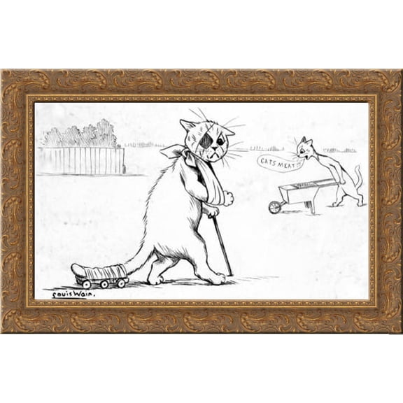 FTER THE FOOTBALL MATCH YOU ARE NOT LUCKY, BUT A BETTER TIME IS COMING 24x16 Gold Ornate Wood Framed Canvas Art by Louis Wain