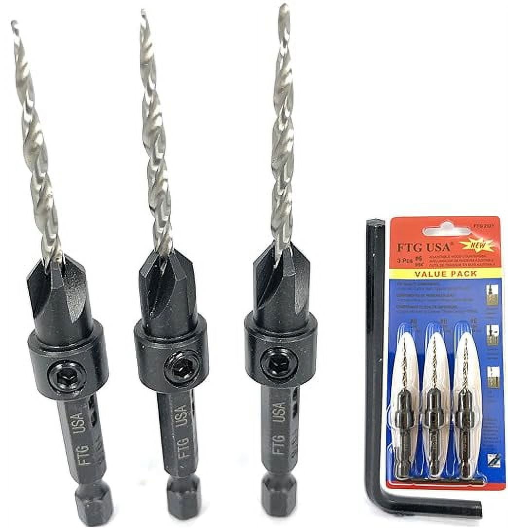 FTG USA Countersink Drill Bit Set 3 Pc 6 (9/64") Wood Countersink