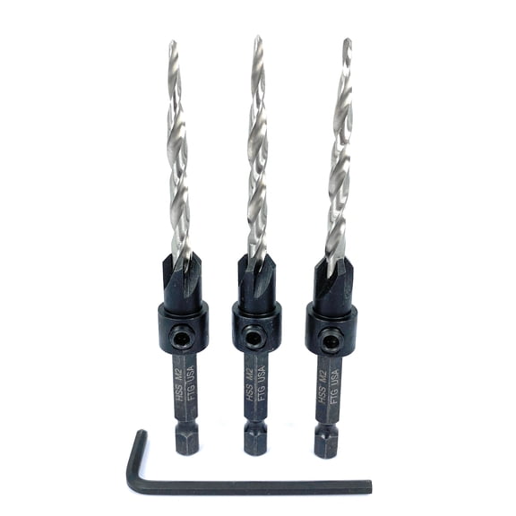 FTG USA Countersink Drill Bit Set 3 Pc Tapered #10(3/16") Countersink drill bit