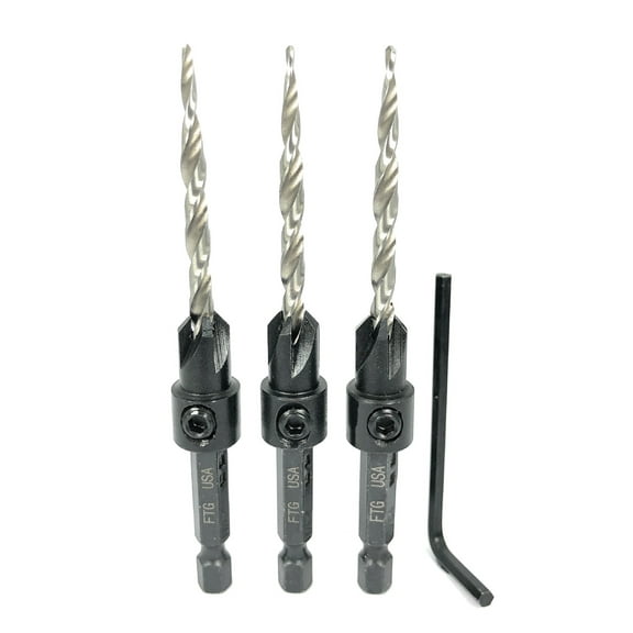FTG USA Countersink Drill Bit Set 3 Pc Tapered #8(11/64") Countersink drill bit