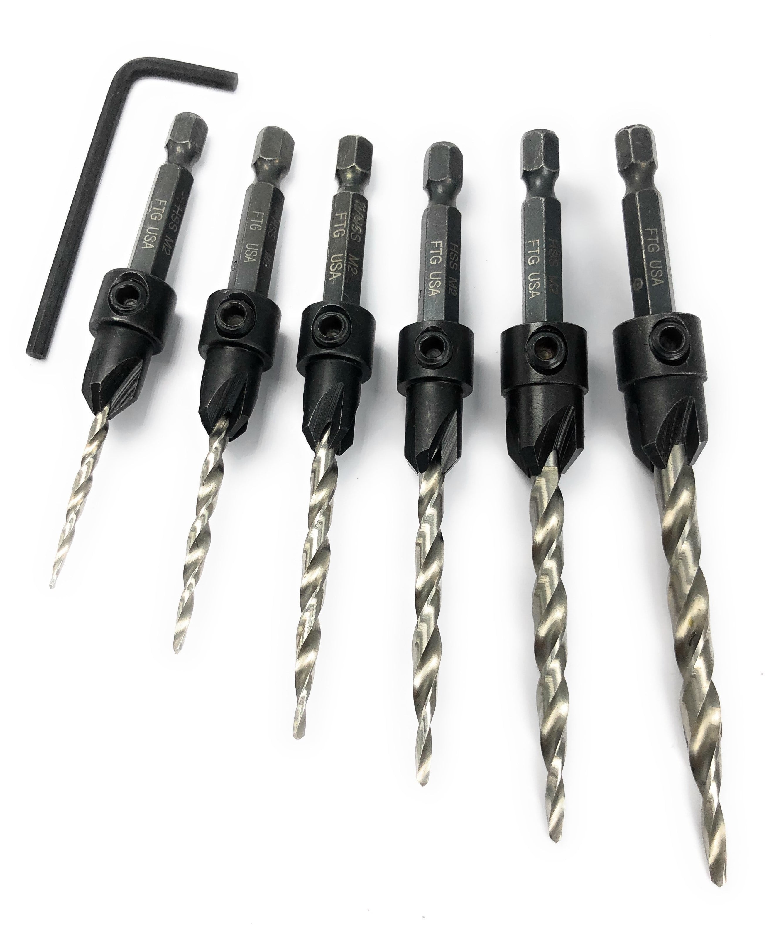 FTG USA Countersink Drill Bit Set #4#6#8#10#12#14 Tapered Countersink Bit