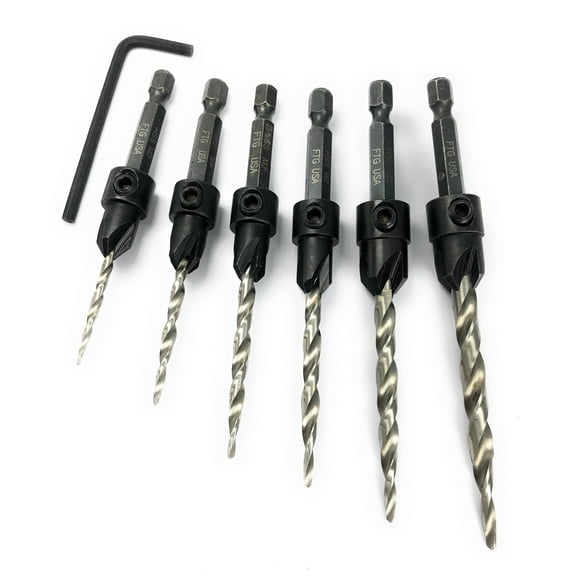 FTG USA Countersink Drill Bit Set #4#6#8#10#12#14 Tapered Countersink Bit