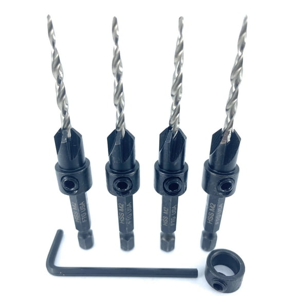 FTG USA Countersink Drill Bit Set 4 Pc Tapered #6(9/64") Countersink Bit