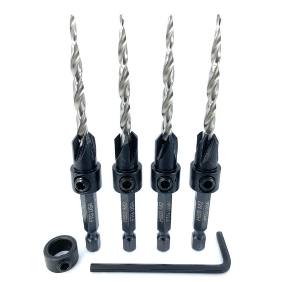 FTG USA Countersink Drill Bit Set 4 Pc Tapered #8(11/64"") Countersink Bit
