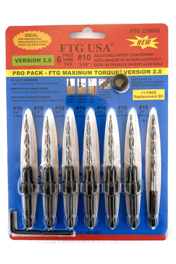 Countersink Drill Bit Set 6 Pc #10 (3/16"), 1 Replacement Countersink Bit