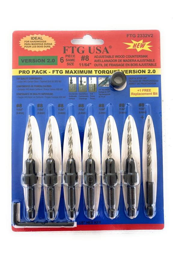 Countersink Drill Bit Set 6 Pc #8(11/64"), 1 Replacement Countersink Bit