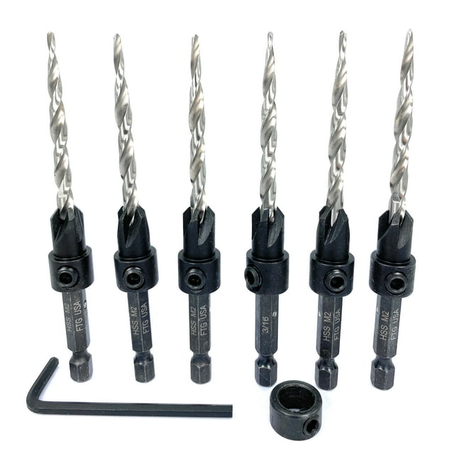 FTG USA Countersink Drill Bit Set 6 Pc Tapered 10(3/16") Countersink