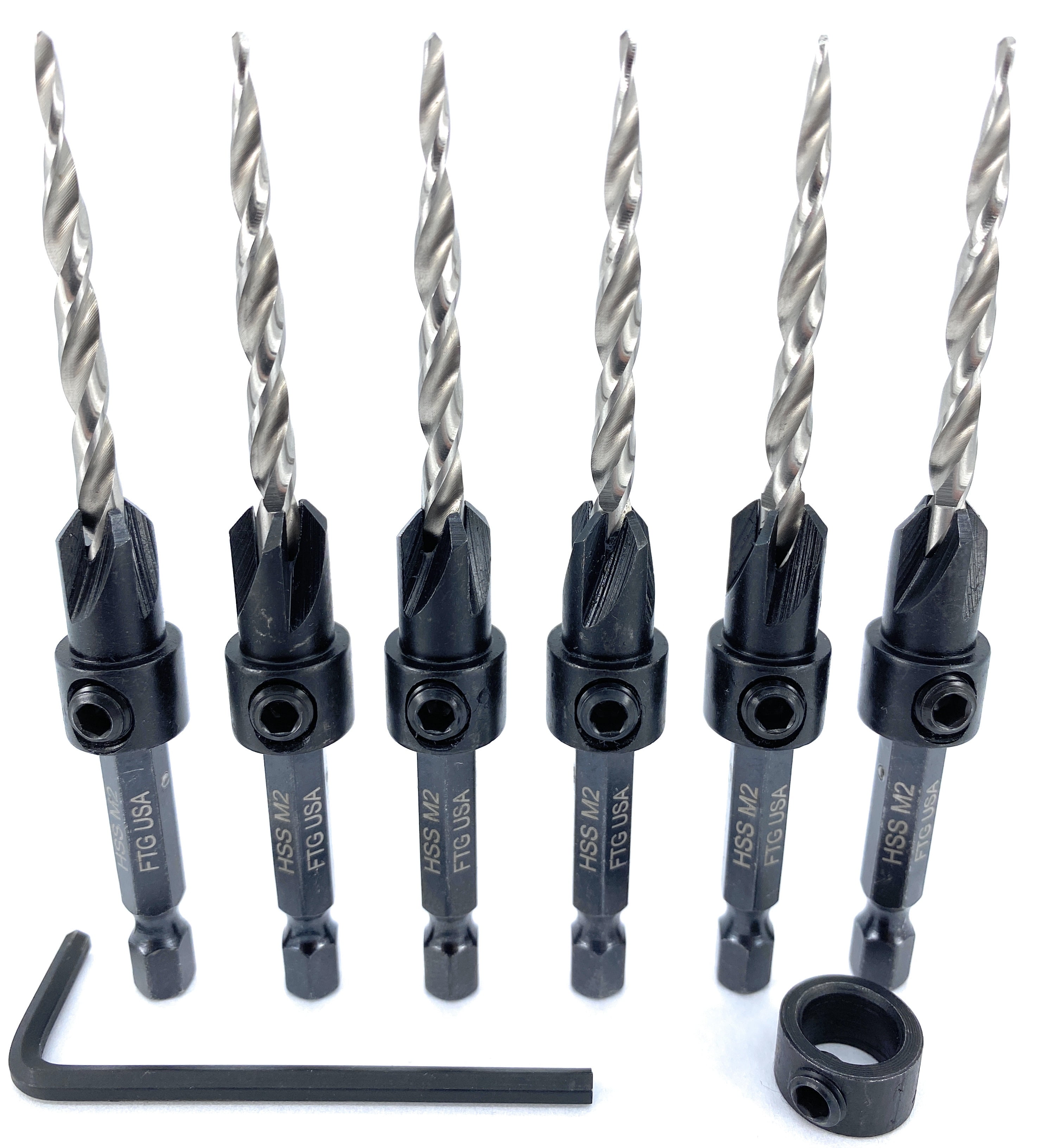 FTG USA Countersink Drill Bit Set 6 Pc Tapered 8(11/64") Countersink