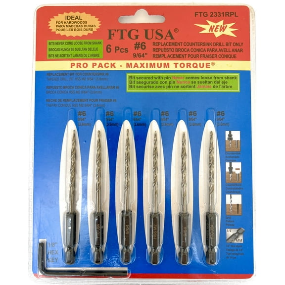 FTG USA Replacement Tapered Countersink Drill Bit Set 6 Pc Bit (#6) 9/64"
