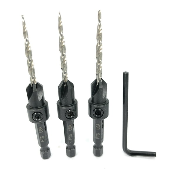 FTG USA Wood Countersink Drill Bit Set 3 Pc #6(9/64") Tapered Countersink Drill Bit