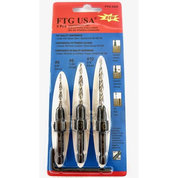 FTG USA Wood Countersink Drill Bit Set #6#8#10 Tapered Countersink Bit