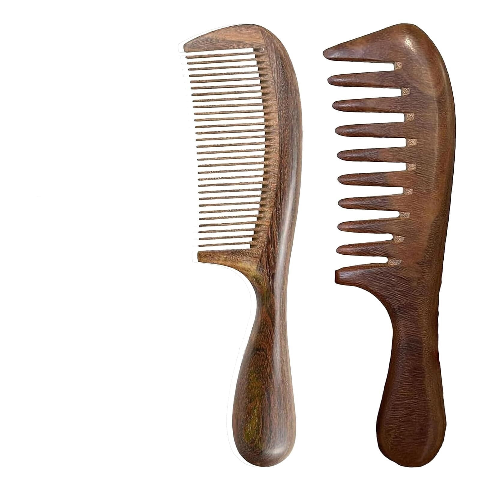 FTHUI Walnut Wood Wide Tooth Anti Static Comb Set for Women and Men,Set ...