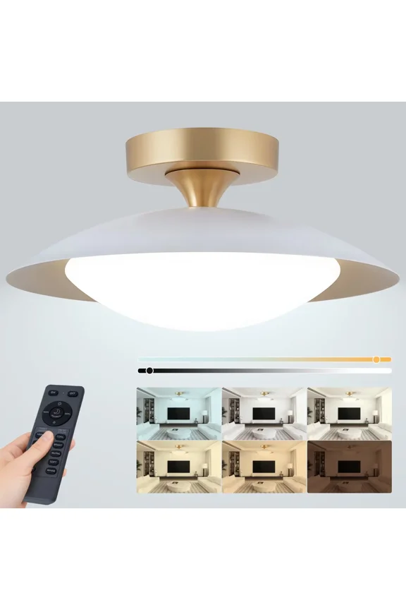 11.8-Inch Modern LED Flush Mount Ceiling Light with Remote, Dimmable 5CCT 2700K-6500K, Black Semi Flush Ceiling Fixture for Kitchen, Hallway, Bedroom and Laundry Room, White