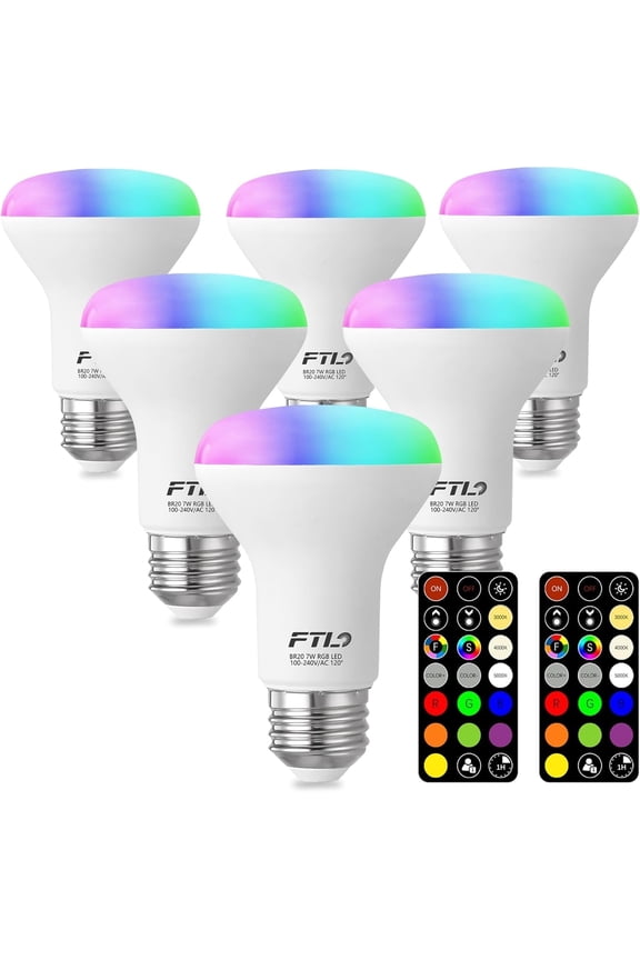 BR20 LED Light Bulbs Color Changing, R20 Dimmable Flood Light Bulbs for Recessed Lighting, 30 Colors,2700K-6000K, Timer, 6-Pack