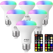 FTL BR20 Color Changing LED Light Bulbs for Home, E26, 7W 60W Equivalent, 2700K-6000K, Remote Control, 6-Pack
