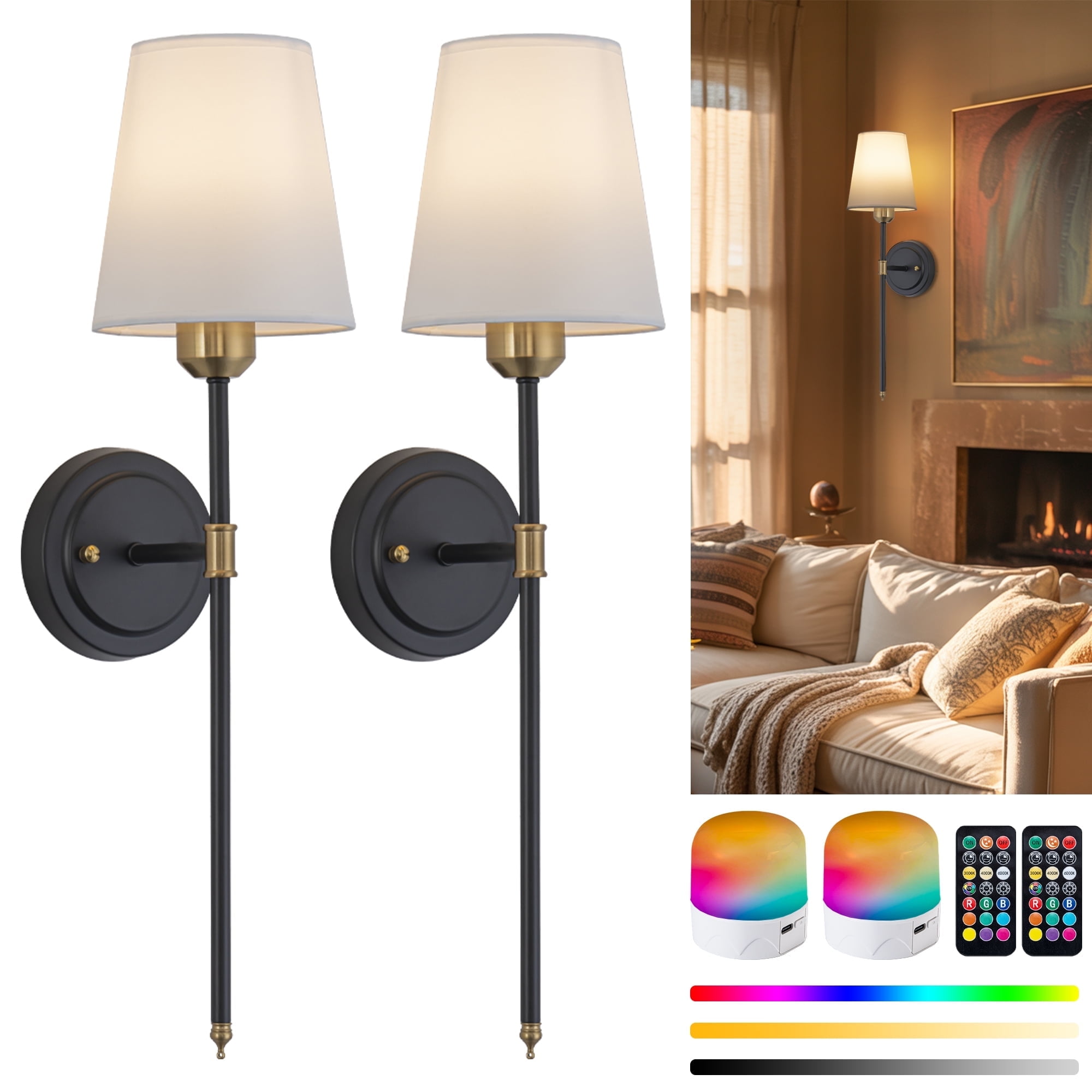 FTL Battery Operated Crystal Wall Sconces Set Of 2 - Gold Rechargeable