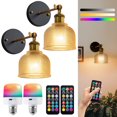 thumbnail interactive-video image 1 of Battery Operated Wall Sconce Set Of 2 With Remote Control,White Fabric Shade Wall Lights With 1 of 9