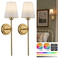 thumbnail image 1 of FTL Battery Operated Wall Sconce Set of 2 Wireless Wall Lights with Remote for Bedroom - Rechargeable Gold Wall Lamp for Living Room Hallway, 1 of 9