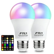 A19 E26 Dimmable RGB LED Colored Light Bulbs 8W,60W Equivalent, 30 Colors, 2700K-6000K, Timer, Multi Color Recessed Light Bulbs for Bedroom, 2-Pack Color Changing Light Bulb with Remote Control
