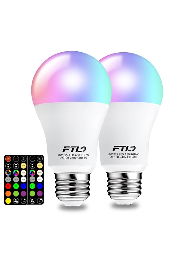 A19 E26 Dimmable RGB LED Colored Light Bulbs 8W,60W Equivalent, 30 Colors, 2700K-6000K, Timer, Multi Color Recessed Light Bulbs for Bedroom, 2-Pack Color Changing Light Bulb with Remote Control