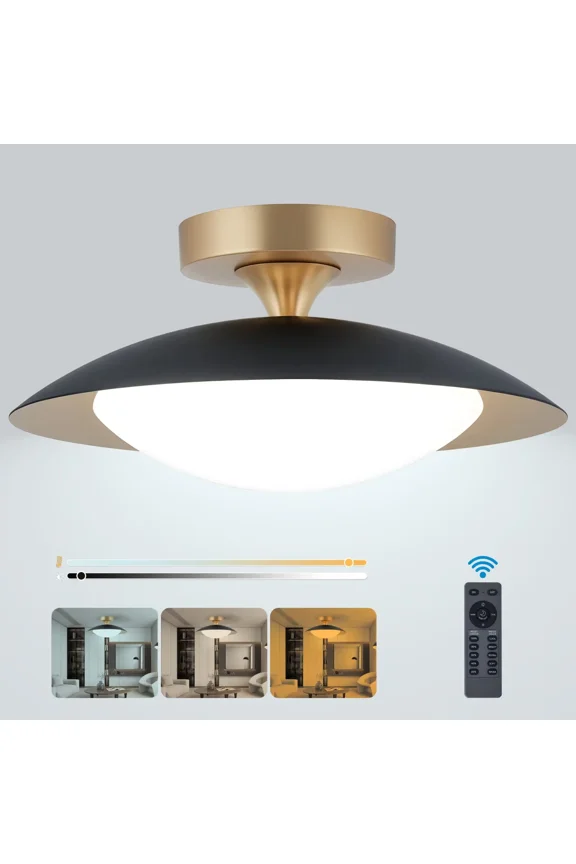LED Close to Ceiling Light Fixture with Remote, Dimmable 5CCT 2700K-6500K, 15.7Inch Mid Century Black Flush Mount Light for Kitchen, Hallway, Laundry Room and Bedroom, Black
