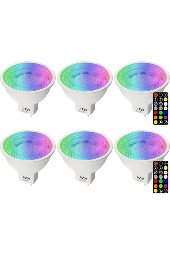 MR16 LED Bulb Color Changing Light Bulbs with Remote Control,RGB Colored Bulbs Dimmable 2700K-6000K 12V 5W 40W Equivalent GU5.3, Spot Light for Landscape Lighting, Track Lighting, 6-Pack