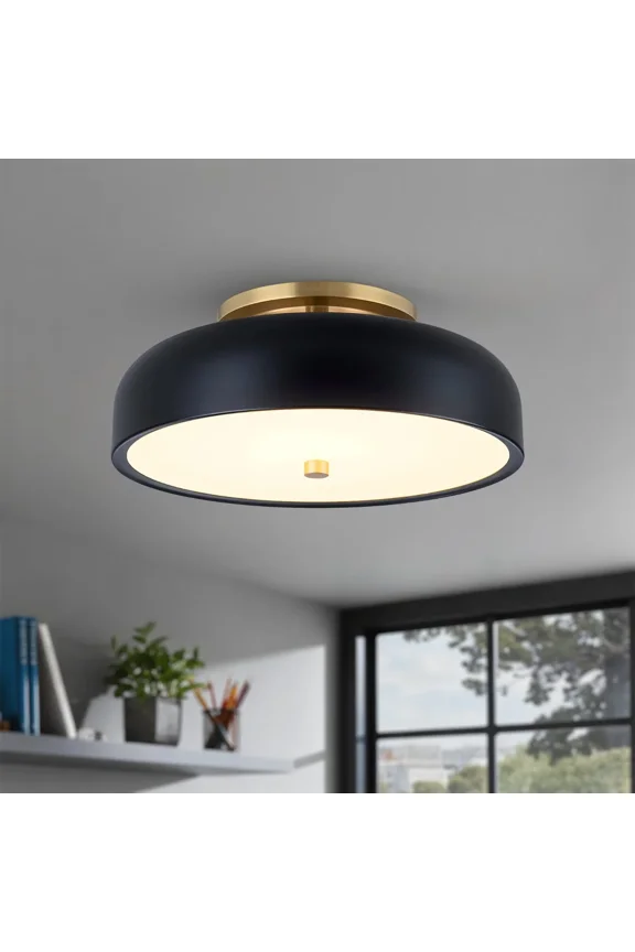 Modern White LED Semi Flush Mount Ceiling Light, Remote Dimmable 5CCT 2700K-6500K Close to Ceiling Fixture for Bedroom, Kitchen, Bathroom, Entryway and Hallway, 11.81", Black