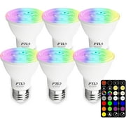FTL PAR20 LED Bulbs Color Changing Light Bulbs with Remote Control, Dimmable RGB Colored Bulbs 2700K-6000K 7W 60W Equivalent, Timer,30 Colors, Flood Light for Track Recessed Lighting, 6-Pack