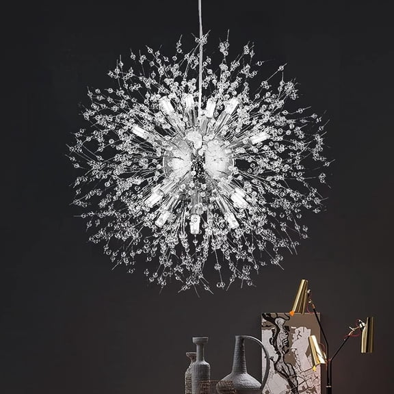 FTLLI 16-Light Modern Chandelier,Firework Sputnik Living Room Chandeliers,Dining Room Dandelion Crystal Chandeliers for Bedroom Entryway Bathroom Foyer Staircase,Chrome